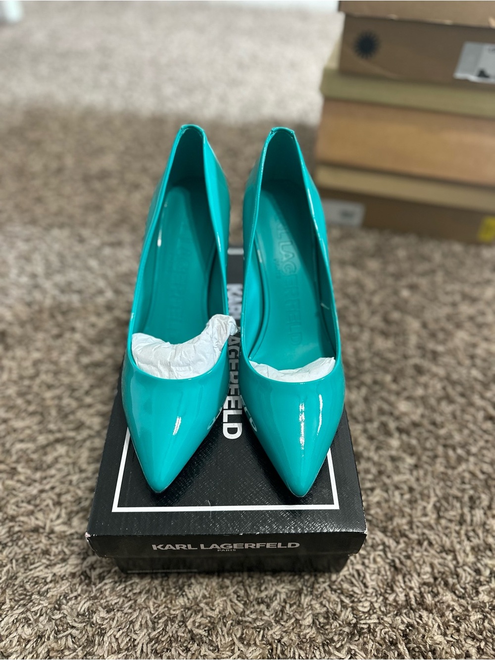 Karl Lagerfeld Teal Pointed Patent Pumps - Picture 1 of 4